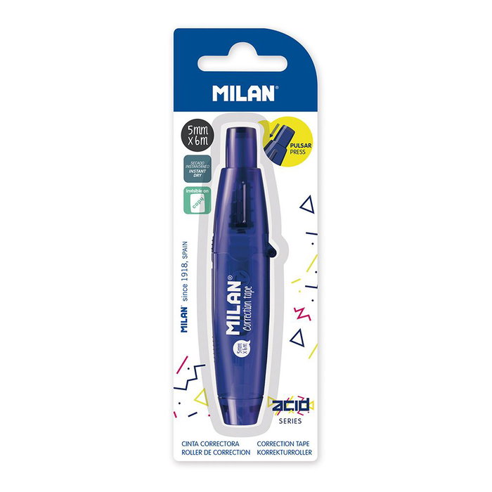 Milán Ruban correcteur série Acid bleu translucide 5 mm x 6 m Milán Ruban correcteur série Acid bleu translucide 5 mm x 6 m
