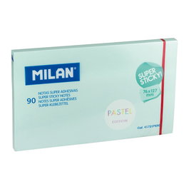 Milán Bloc de 90 notes super adhésives amovibles 76 x 127 mm, bleu pastel