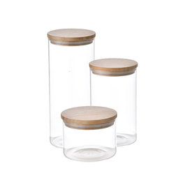 San Ignacio Lot de 3 bocaux en verre borosilicate avec couvercle bambou Natur