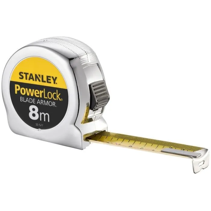 Stanley 0-33-527 - Ruban à mesurer Powerlock, largeur de lame 25 mm avec technologie Blade Armor, longueur 8 m, fabrication française