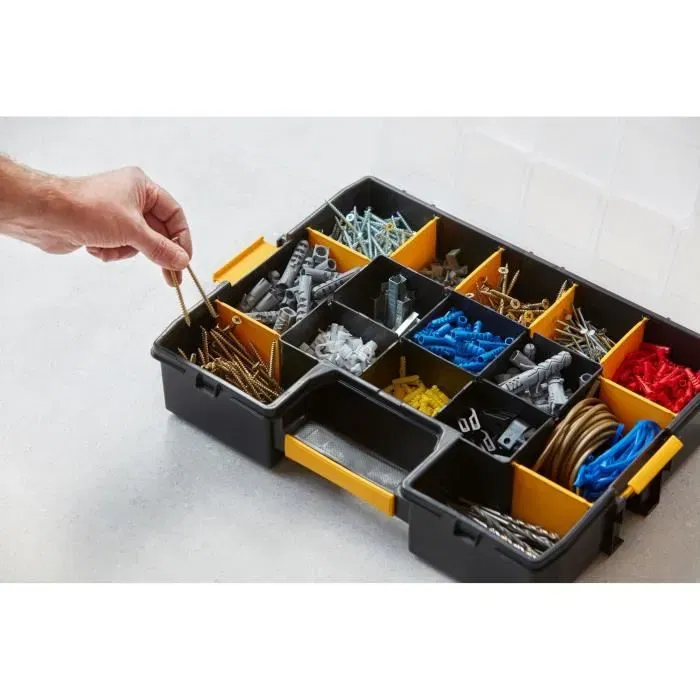 Stanley 1-94-745 Organisateur de boîte à outils avec 17 compartiments dont 10 intercalaires mobiles - Système de fermeture sécurisé - Sortmaster