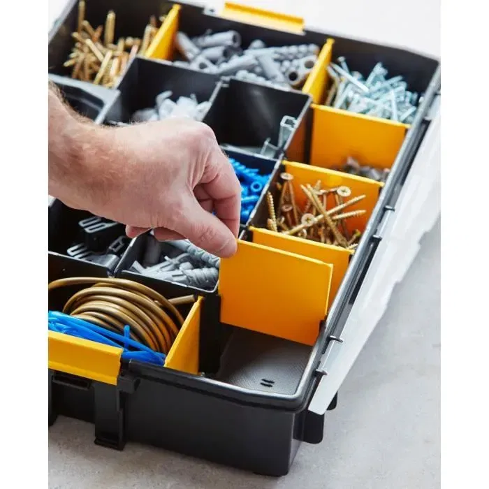 Stanley 1-94-745 Organisateur de boîte à outils avec 17 compartiments dont 10 intercalaires mobiles - Système de fermeture sécurisé - Sortmaster