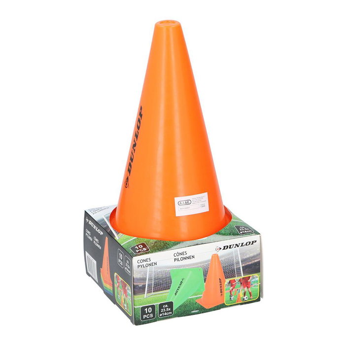 Dunlop Lot de 10 cônes d'entraînement en plastique Ø14 x 23,5 cm, couleurs assorties