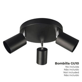Edm Plafonnier LED 3 spots GU10 Noir Métal Ø 20 cm, Puissance max 50W (sans ampoule) - Réf. EDM