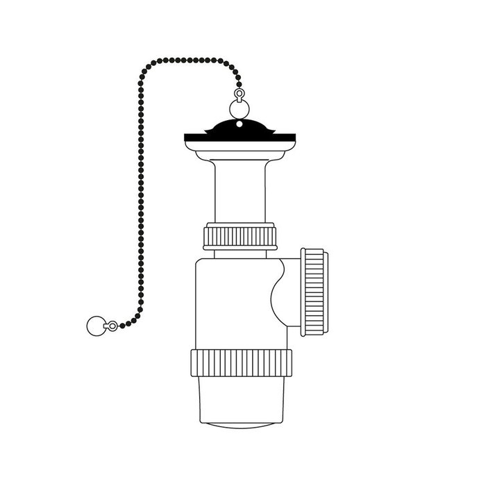 Mirtak V70 Siphon de bouteille extensible 1" 1/2 avec chaîne et bouchon PVC blanc