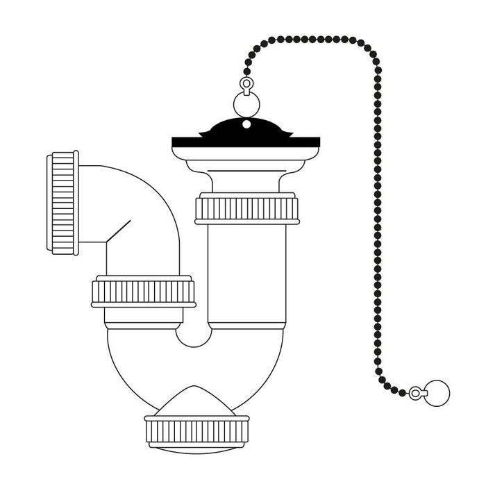 Mirtak Siphon Courbe Extensible 1" 1/2" avec Chaîne et Bouchon Blanc PVC