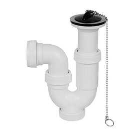 Mirtak Siphon Courbe Extensible 1" 1/2" avec Chaîne et Bouchon Blanc PVC