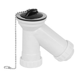 Mirtak Siphon "Y" 1" 1/2 Complet avec Bouchon et Chaîne PVC Blanc pour Lavabo-Bidet