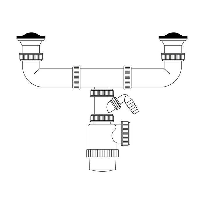 Mirtak Siphon double bouteille extensible V70 avec prise lave-vaisselle + bouchons PVC blanc