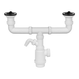 Mirtak Siphon double bouteille extensible V70 avec prise lave-vaisselle + bouchons PVC blanc