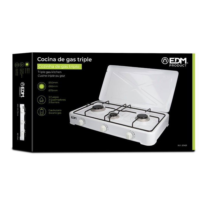 Edm Cuisinière à gaz émaillée 3 feux - Blanc - 60x37x10 cm - Butane extérieur