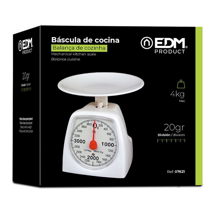 Edm Balance de cuisine analogique blanc, max. 4 kg, Ø16,5 x 17 cm Edm Balance de cuisine analogique blanc, max. 4 kg, Ø16,5 x 17 cm