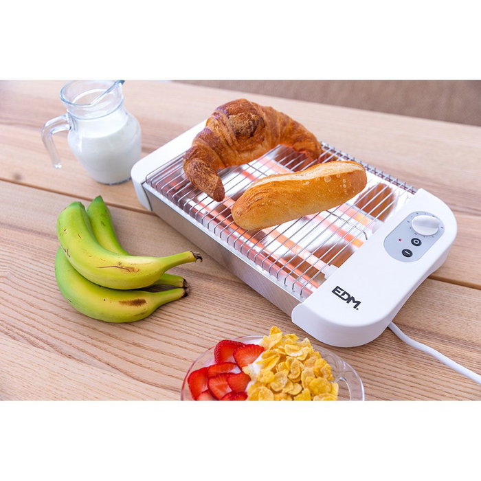 Edm Tostadora Multitostador Plana 600W 6 Températures Minuterie Acier Inoxydable Chromé Blanc