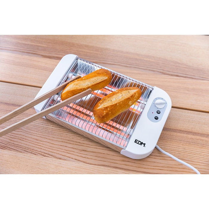 Edm Tostadora Multitostador Plana 600W 6 Températures Minuterie Acier Inoxydable Chromé Blanc