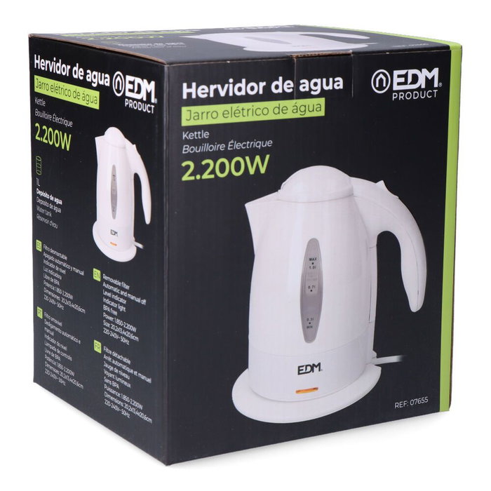 Edm Bouilloire électrique 2200W 1L avec filtre amovible, arrêt automatique - Blanc Edm Bouilloire électrique 2200W 1L avec filtre amovible, arrêt automatique - Blanc