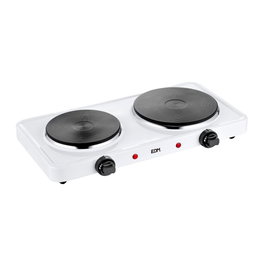 Edm Cuisinière électrique 2 feux 1000-1500W Blanc Plaques 15,5cm et 18,5cm 5 niveaux