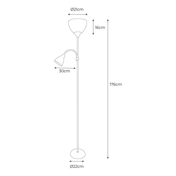 Edm Boston Lampe à Pied Argentée avec Lecteur E27 60W et E14 40W Hauteur 176 cm Métal Edm Boston Lampe à Pied Argentée avec Lecteur E27 60W et E14 40W Hauteur 176 cm Métal