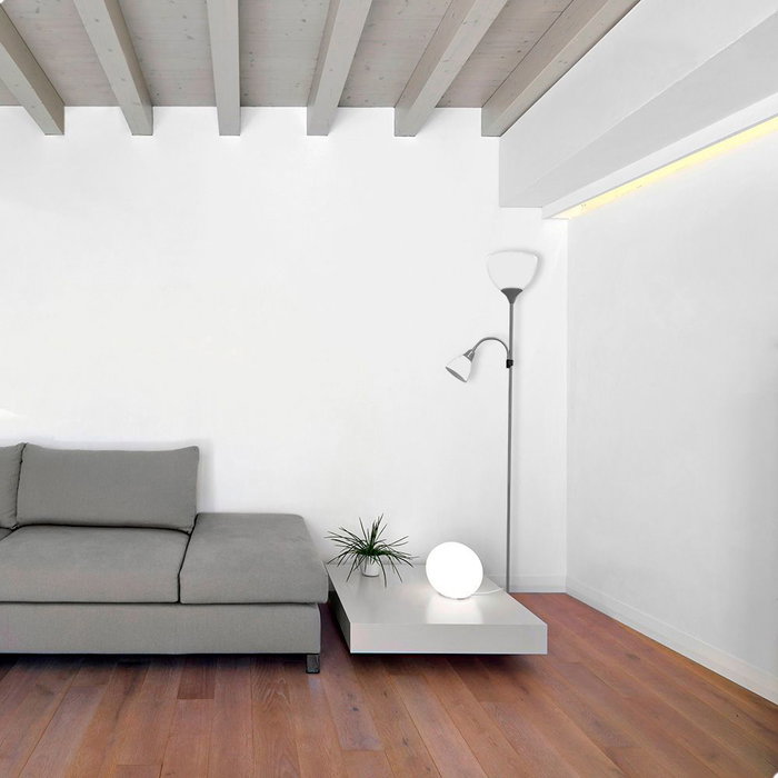 Edm Boston Lampe à Pied Argentée avec Lecteur E27 60W et E14 40W Hauteur 176 cm Métal Edm Boston Lampe à Pied Argentée avec Lecteur E27 60W et E14 40W Hauteur 176 cm Métal