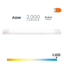 Edm Réglette LED 25W 6500K lumière froide 2000lm IP20 61,3x3x12cm blanc