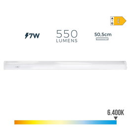 Edm Réglette LED 7W 6500K Lumière Froide 600lm 50,5x2,2x3,5cm Blanc IP20