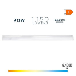 Edm Réf. Regleta LED 13W 6500K Lumière Froide 1150lm Blanc 83.8x3.5x3.8cm IP20 Plastique