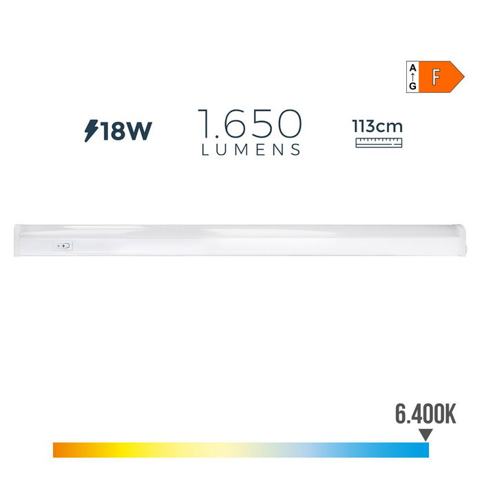 Edm Réglette LED 18W 6500K Lumière Froide 1650lm IP20 113,8x2,3x3,6cm Non Dimable Edm Réglette LED 18W 6500K Lumière Froide 1650lm IP20 113,8x2,3x3,6cm Non Dimable