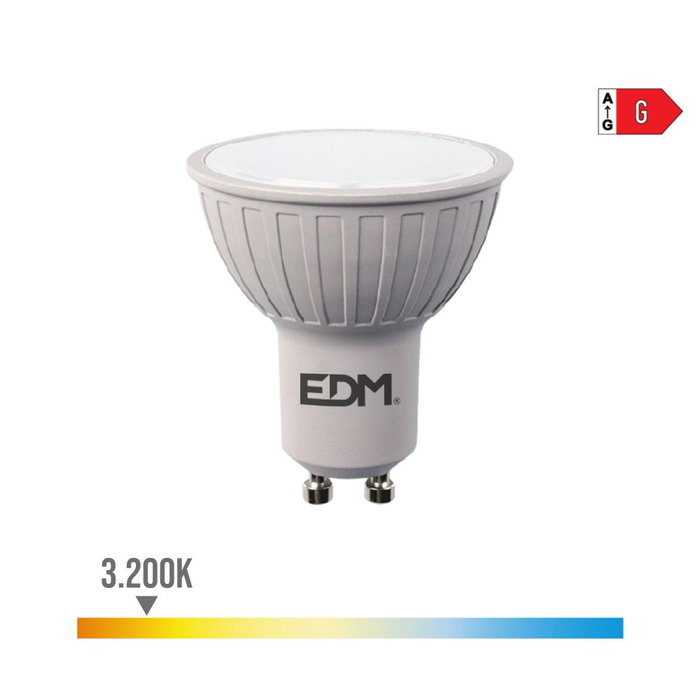 Edm Ampoule LED Dicroïque GU10 6W 500lm 3200K Lumière Chaude Régulable 120° 25000h 220-240V Classe G Edm Ampoule LED Dicroïque GU10 6W 500lm 3200K Lumière Chaude Régulable 120° 25000h 220-240V Classe G