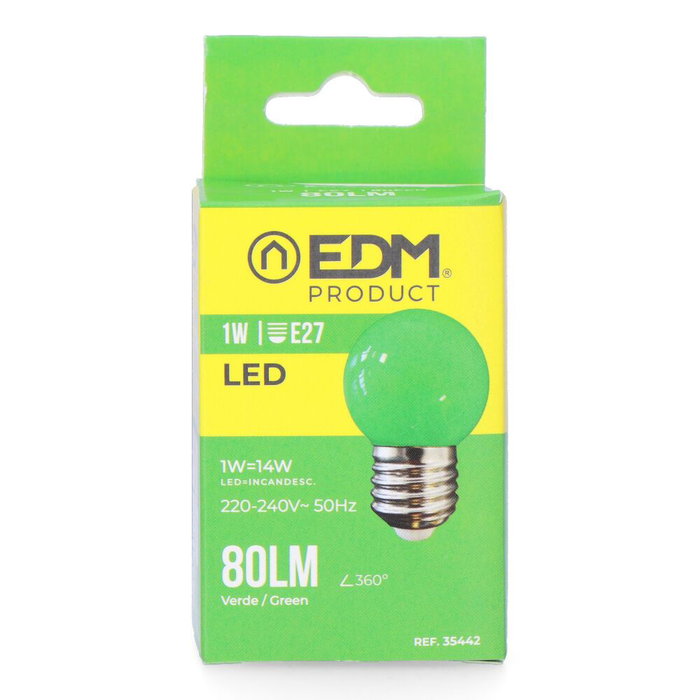 Edm Ampoule LED E27 1W 80lm Lumière Verte 45 x 69 mm