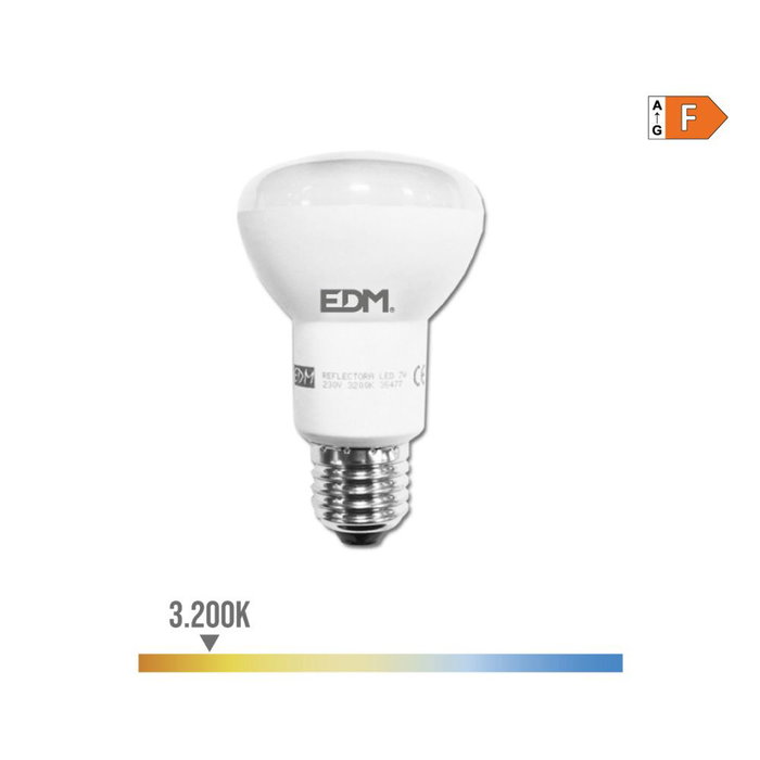 Edm Ampoule LED Réflecteur R63 E27 7W 600lm 3200K Lumière Chaude Ø6.3x10.2cm Classe Énergétique F Edm Ampoule LED Réflecteur R63 E27 7W 600lm 3200K Lumière Chaude Ø6.3x10.2cm Classe Énergétique F