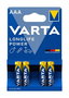 Varta 4903121414 Piles Alcalines LR03 AAA Longlife Power 4 Unités - Haute Performance pour Jouets, Souris, Lampes Torche - Conservation 10 Ans