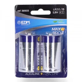 E3 Pile alcaline Long Life LR20 D 1,5V - Blister de 2 unités (34,2 x 61,5 mm)