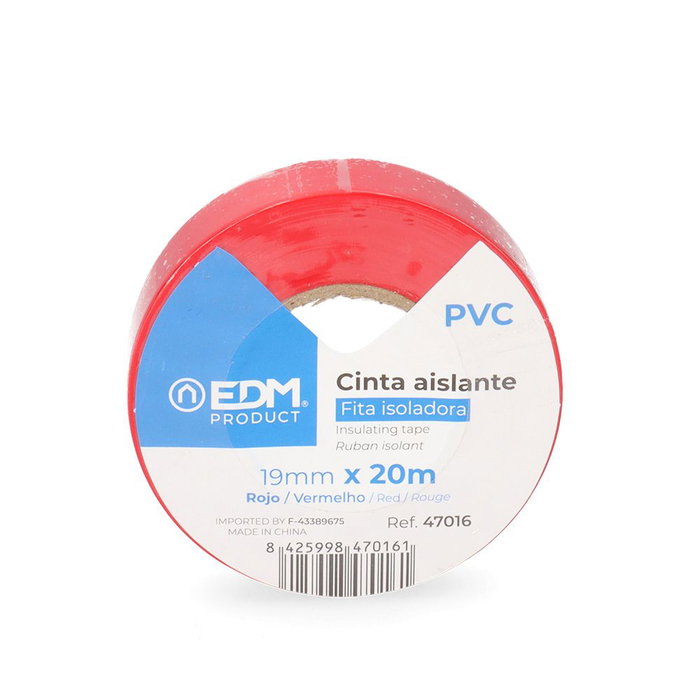 Edm Cinta aislante de qualité supra rouge 19 mm x 20 m Edm Cinta aislante de qualité supra rouge 19 mm x 20 m