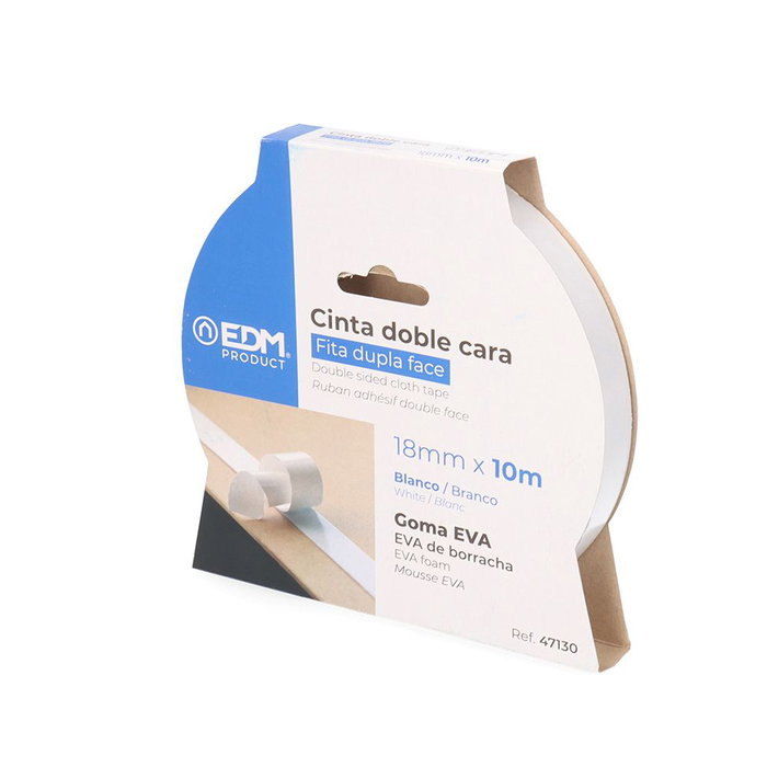 Edm Ruban adhésif double face blanc 18 mm x 10 m extra fort