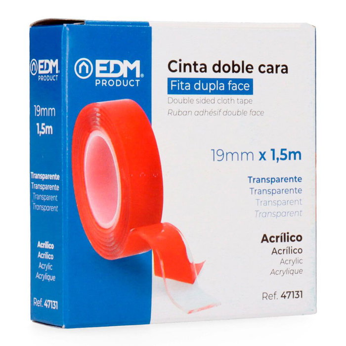 Edm Cinta doble cara transparente 19 mm x 1,5 m Edm Cinta doble cara transparente 19 mm x 1,5 m