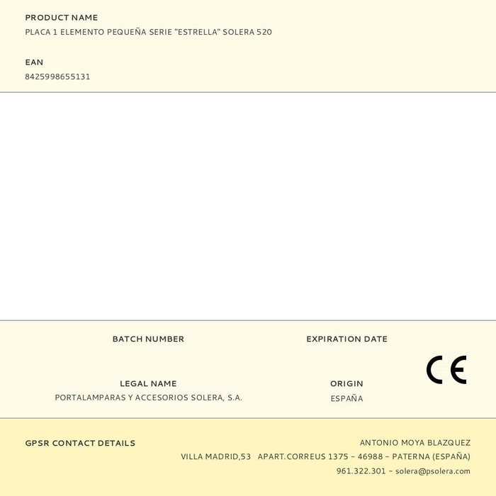 Solera Plaque 1 élément Série Estrella 520 - Blanc, 75x46x8 mm