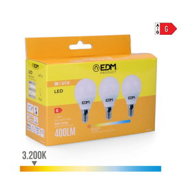 Edm E14 Kit 3 ampoules LED sphériques 5W 400lm 3200K blanc chaud non dimmable Ø4,5x8cm
