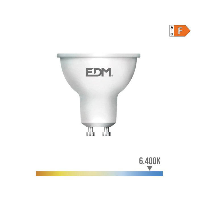 Edm Ampoule LED Dicroïque GU10 5W 450lm 6400K Blanc Froid - Ø5 x 5,5cm - Angle 120° - Classe F Edm Ampoule LED Dicroïque GU10 5W 450lm 6400K Blanc Froid - Ø5 x 5,5cm - Angle 120° - Classe F