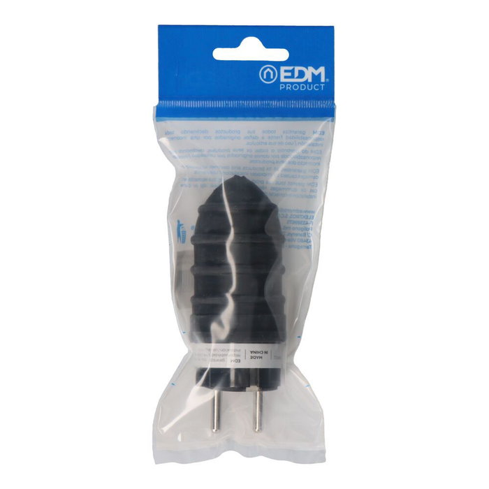 Edm Fiche en caoutchouc 16A 250V type F 4,8mm IP44 noire