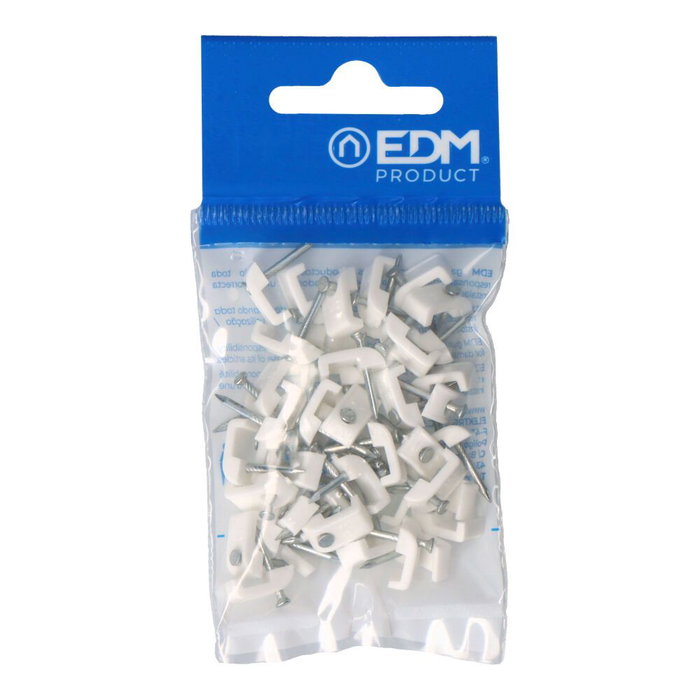 Edm Grapa para cable manguera plana 2 x 1,0 mm n°03, blanche, blister 50 uds Edm Grapa para cable manguera plana 2 x 1,0 mm n°03, blanche, blister 50 uds