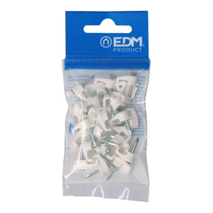 Edm Grapa para cable manguera plana 2 x 1,5 mm n°01, blanche, blister 25 uds Edm Grapa para cable manguera plana 2 x 1,5 mm n°01, blanche, blister 25 uds