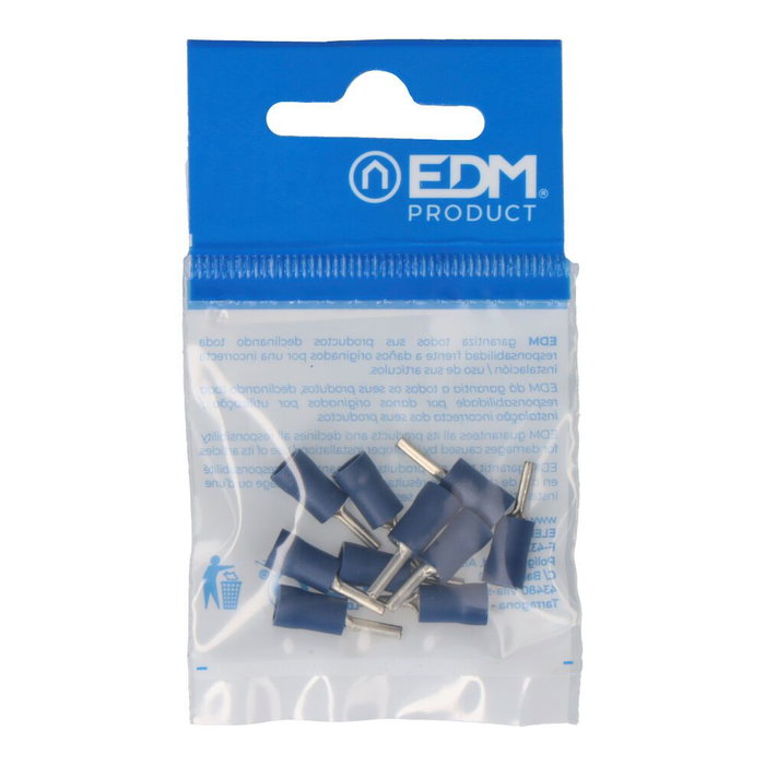 Edm Terminal préisolé pointe PVC blister 10 unités Ø 0,25 x 2,2 cm acier métallique bleu