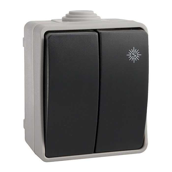 Solera Interrupteur double étanche IP44 16A 250V - Double commutateur extérieur gris/noir Solera Interrupteur double étanche IP44 16A 250V - Double commutateur extérieur gris/noir