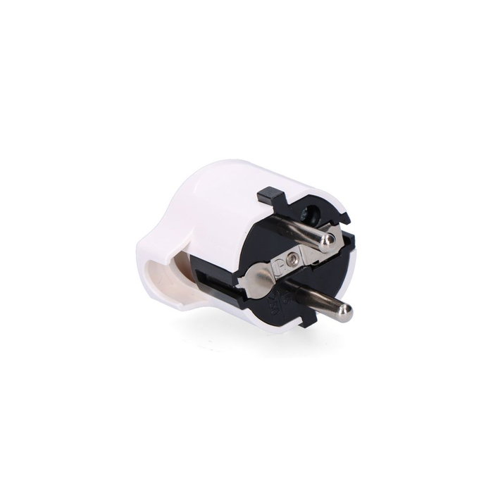 Edm Fiche mâle 2P+T type F, 16A 250V~, sortie 90°, blanche Edm Fiche mâle 2P+T type F, 16A 250V~, sortie 90°, blanche