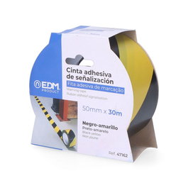 Edm Ruban de signalisation jaune et noir 50 mm x 30 m