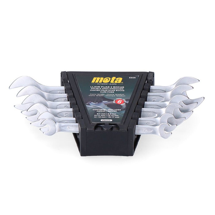 Mota Herramientas E926 Jeu de 6 clés fixes 6 à 17 mm, tetron, acier au chrome vanadium Mota Herramientas E926 Jeu de 6 clés fixes 6 à 17 mm, tetron, acier au chrome vanadium