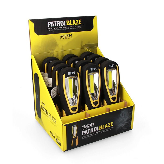 Edm Lampe torche LED XL Patrol Blaze 5W 200 lm avec crochet + aimant, 3 piles AA fournies, 6500K, lumière froide, antidérapante