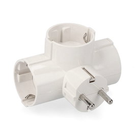 Edm Adaptateur triple 2P+T Schuko, 16A 250V~ entrée latérale, blanco