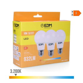 Edm Kit 3 ampoules LED Standard E27 10W 932lm 3200K Lumière Chaude Ø6x10,8cm