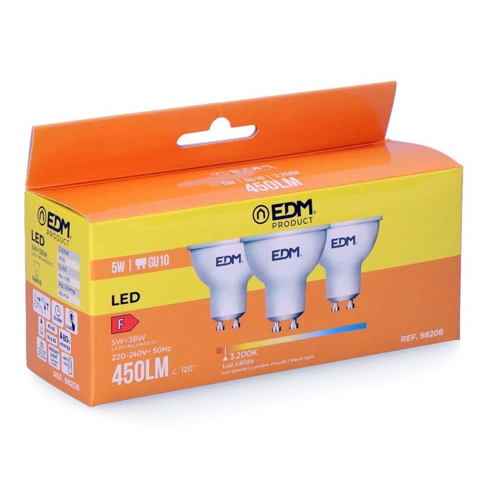 Edm Kit 3 ampoules LED dicroïques GU10 5W 450LM 3200K lumière chaude Ø5x5,5cm Edm Kit 3 ampoules LED dicroïques GU10 5W 450LM 3200K lumière chaude Ø5x5,5cm