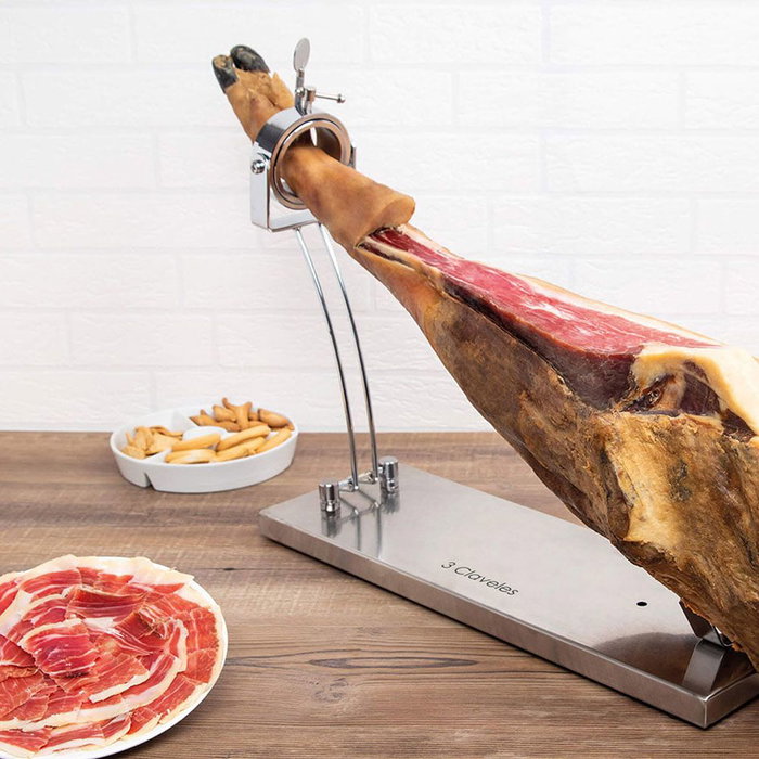 3 Claveles Jamonero avec tête rotative en acier inoxydable 39 x 50 x 16,5 cm 3 Claveles Jamonero avec tête rotative en acier inoxydable 39 x 50 x 16,5 cm